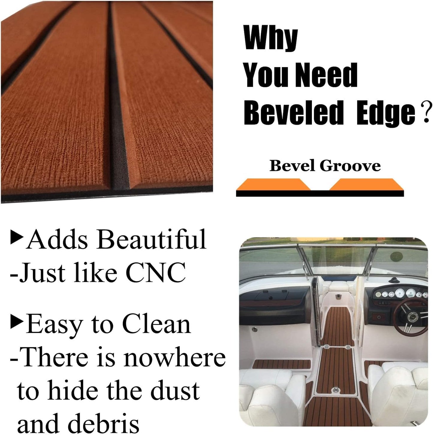 Boat flooring mat edge with black stripe detail