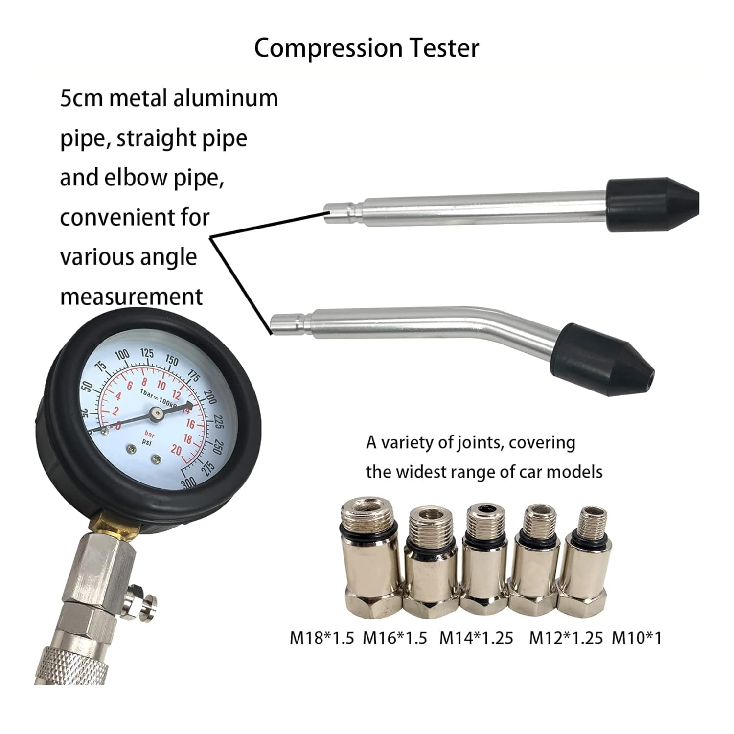 Compression tester extension tube bar measuring 8 inches