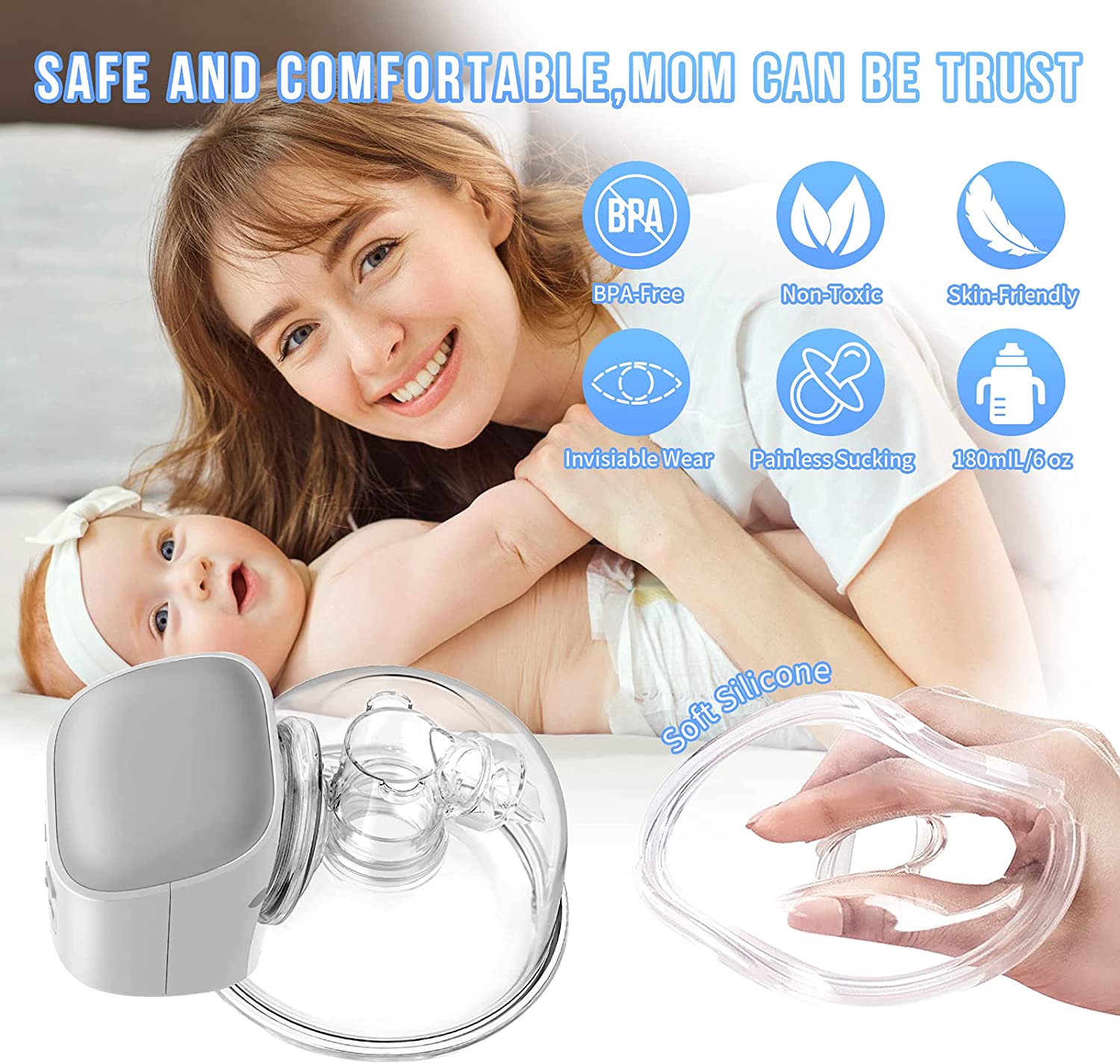Electric breast pump USB charging port and cable included