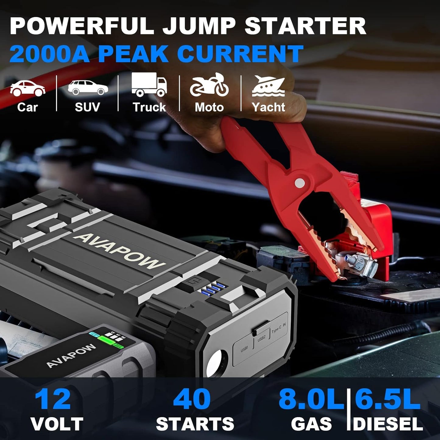 Car jump starter compact size fitting in a vehicle glovebox
