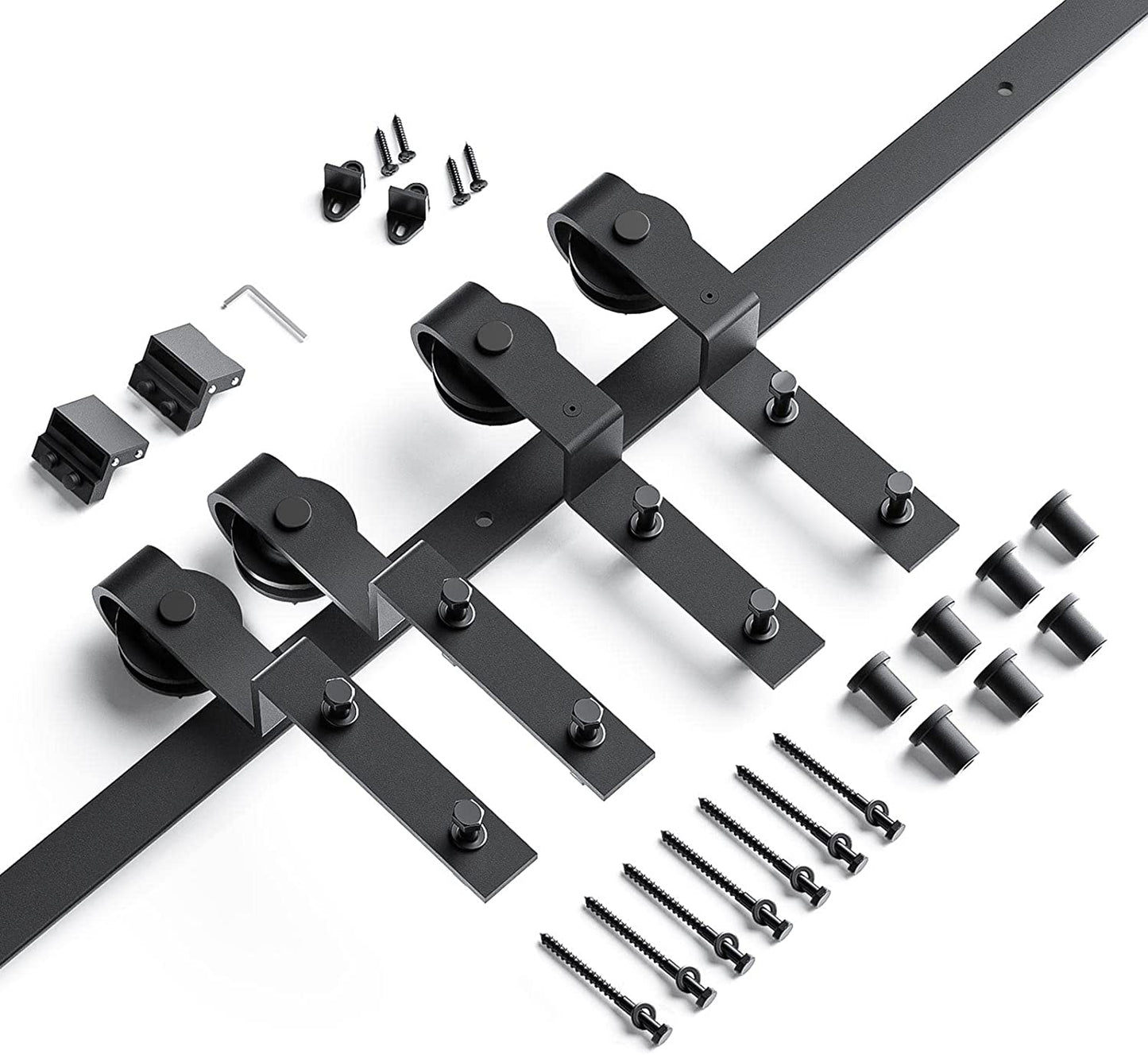 Top angle of barn door hardware junction plate connecting two rails