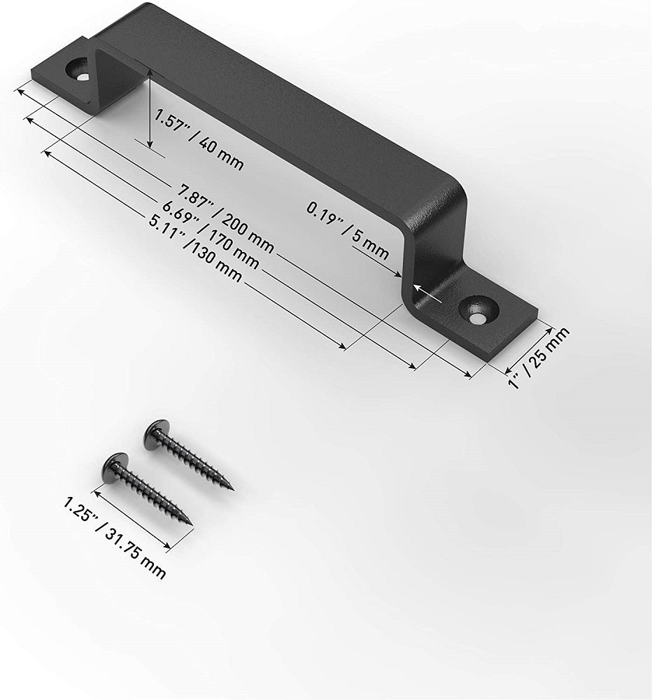 Barn door handle with powder-coated screws ready for fitting