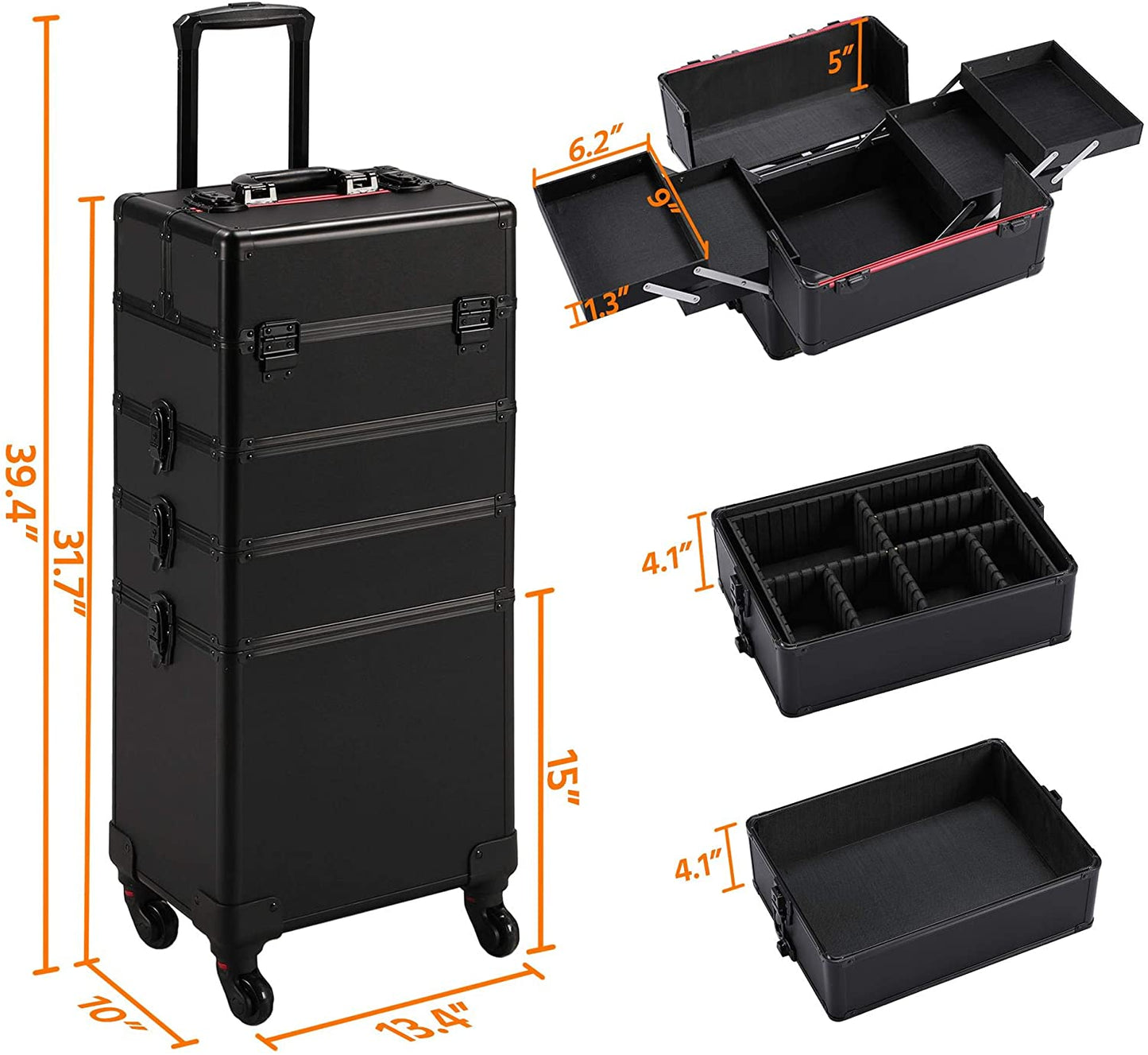 Bottom compartment of makeup travel case trolley for large bottles