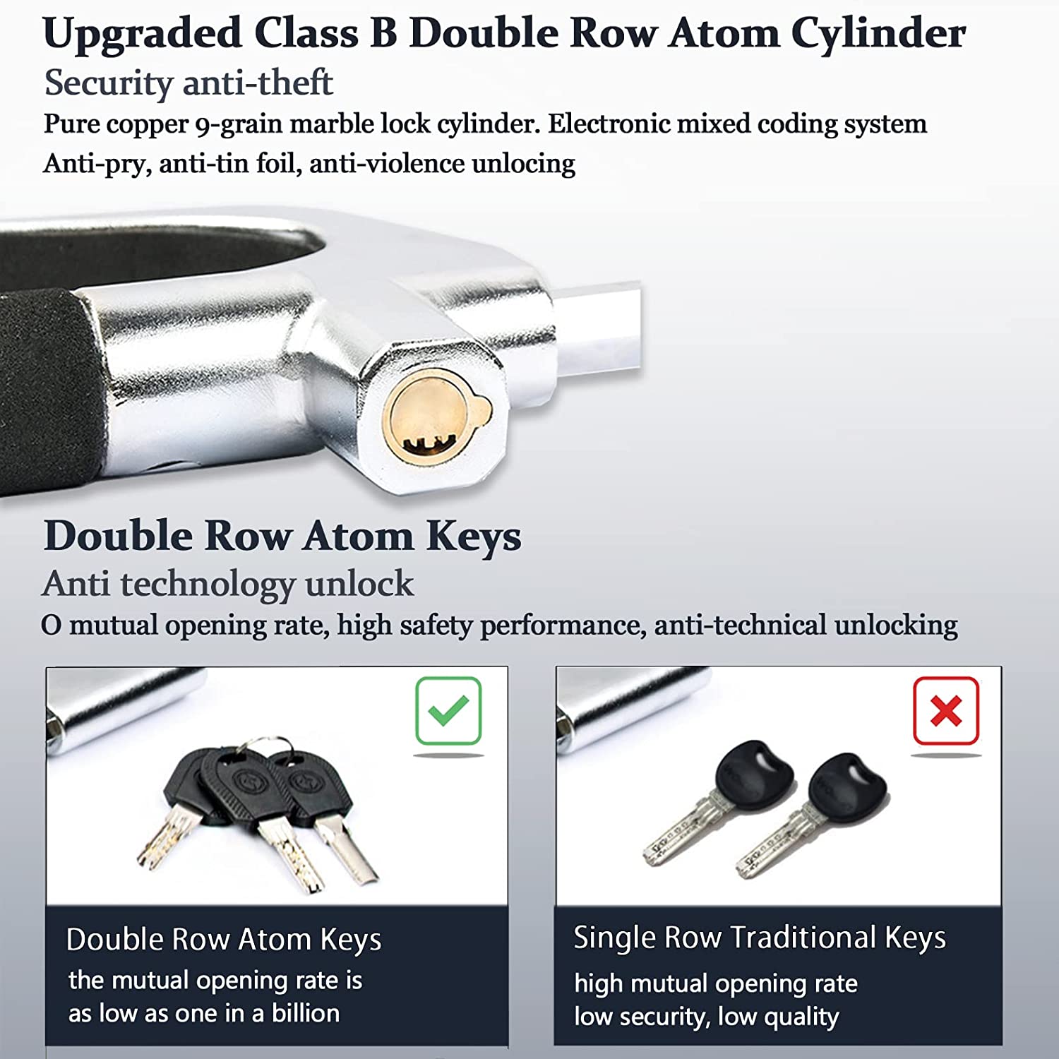 Car steering wheel lock showing hook diameter and locking mechanism