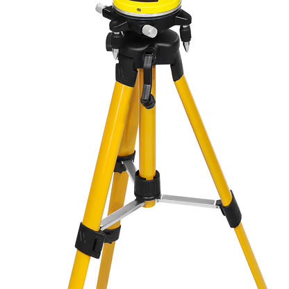 Laser level mounted on adjustable tripod for flexible use