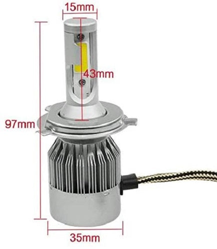 H4 LED bulb heat dissipation fins and fan visible