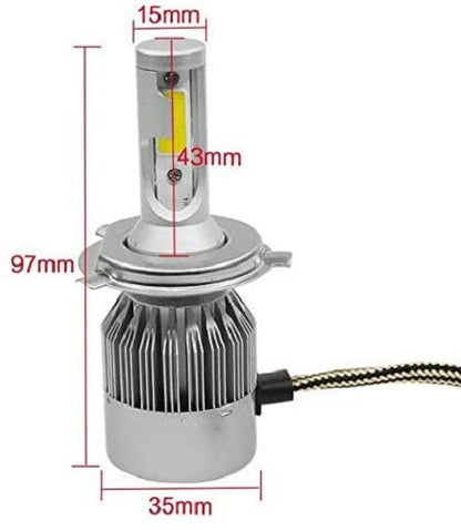H4 LED bulb heat dissipation fins and fan visible