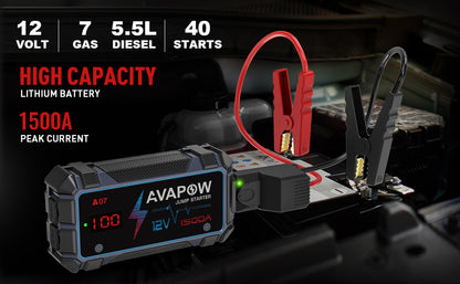 Car jump starter in use on a 7L petrol engine vehicle
