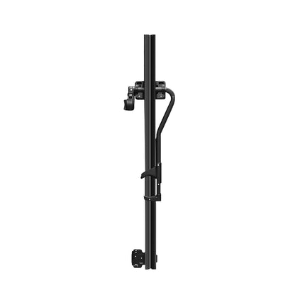 Black plastic and aluminium bike rack detail on car roof