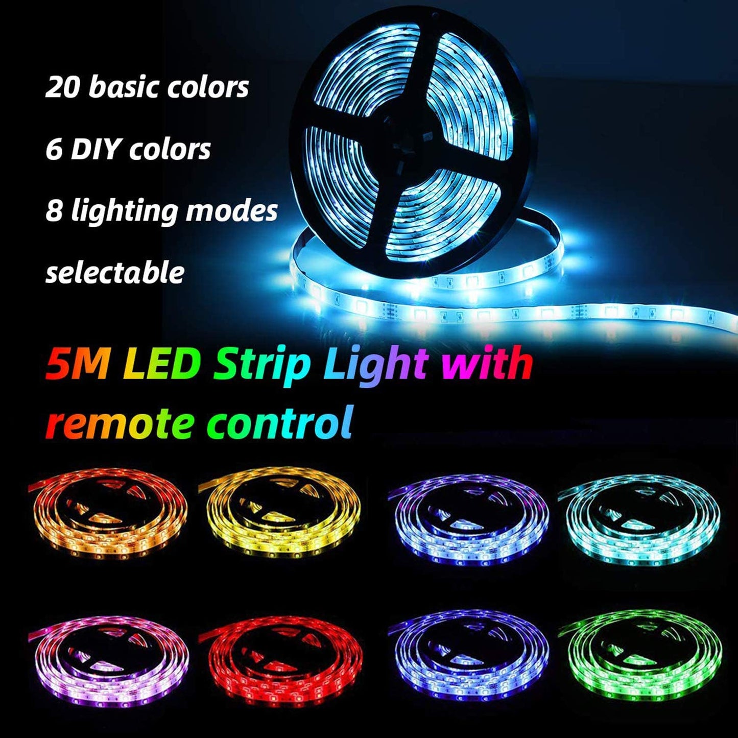 LED strip light glowing blue colour in a bedroom setting