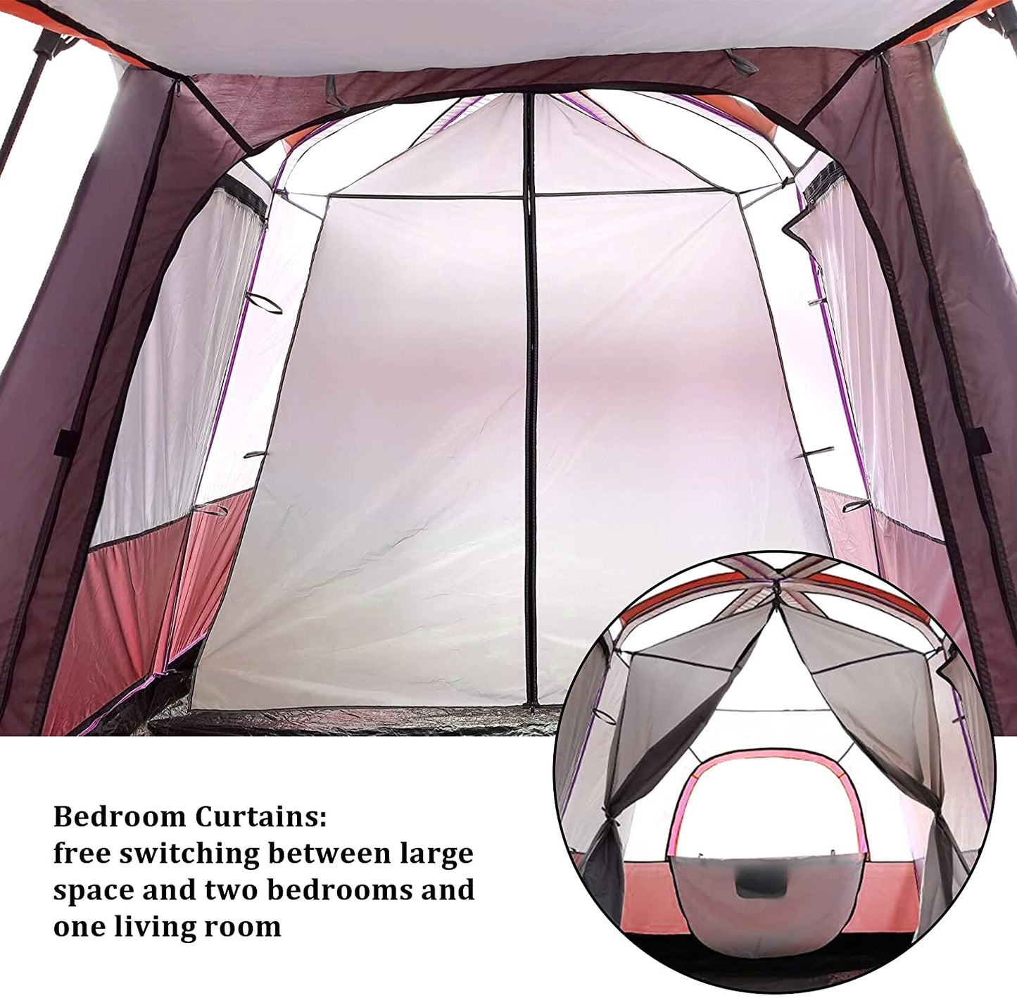 Camping tent 3-5 people family tent showing storage pockets inside