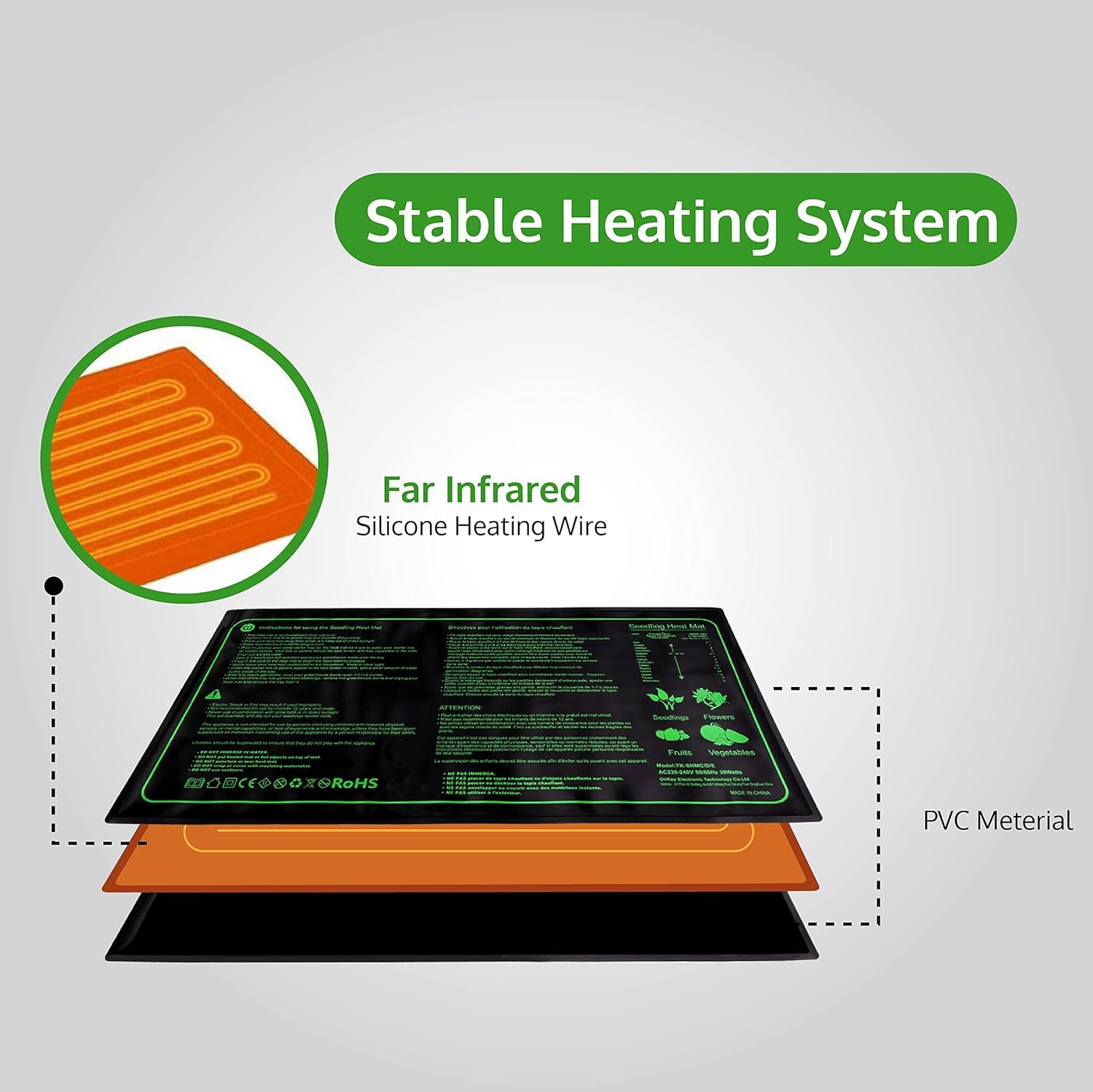 Seedling heat mat plugged into 230V power supply