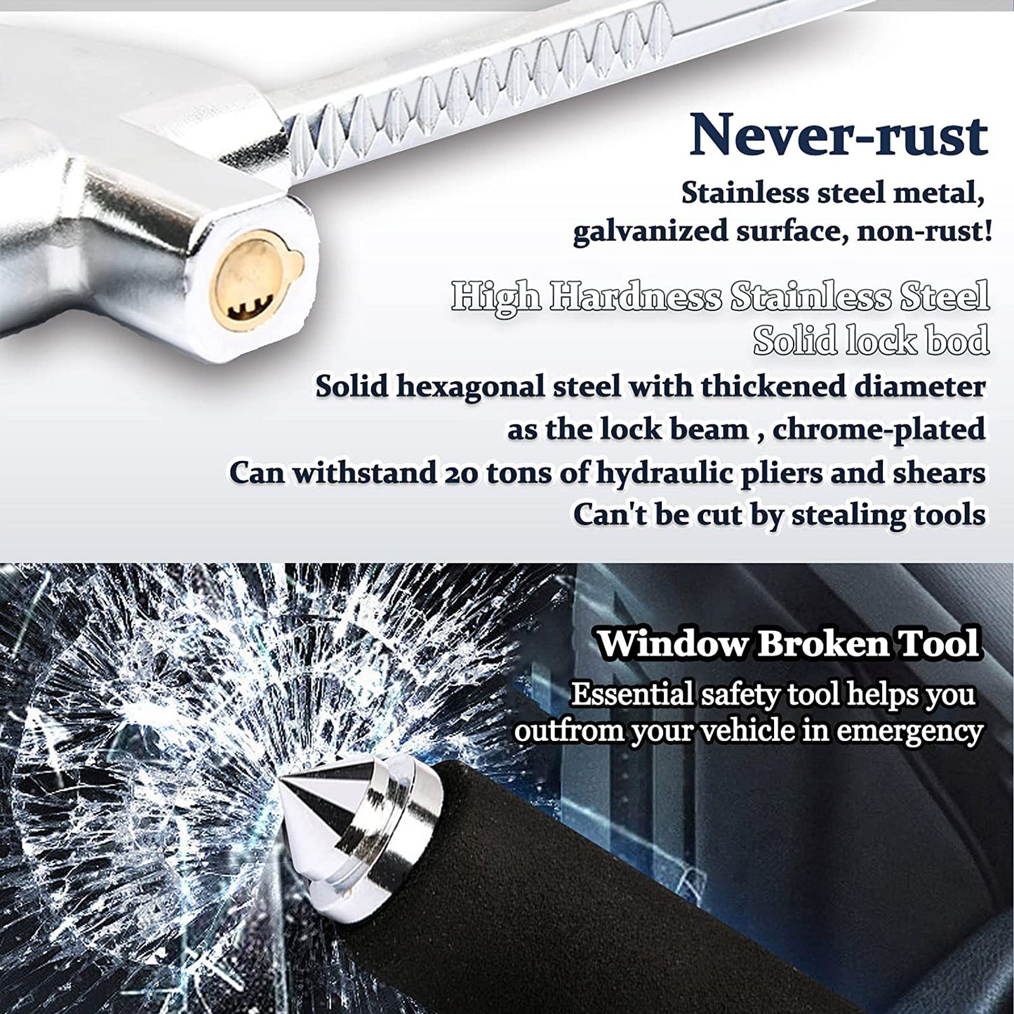 Car steering wheel lock showing hook diameter and locking mechanism