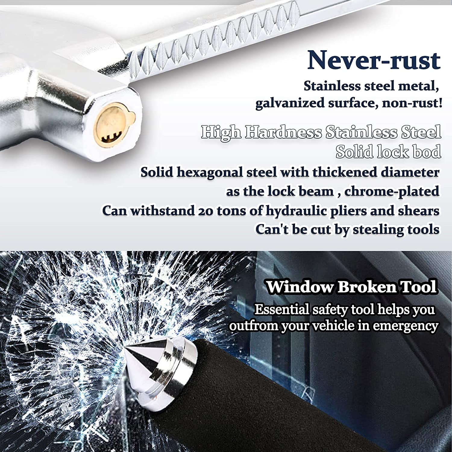Car steering wheel lock showing hook diameter and locking mechanism