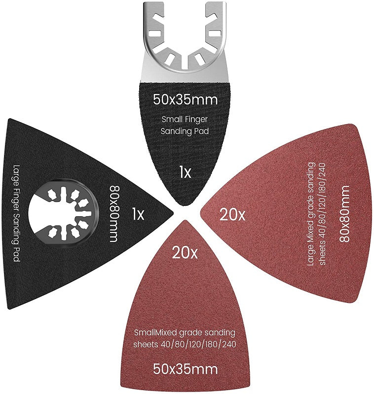 Set of oscillating saw blades with built-in measurement markers