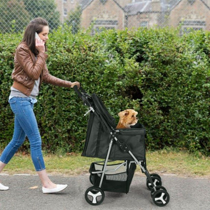 Pet stroller 4 wheels open with ventilated mesh sides