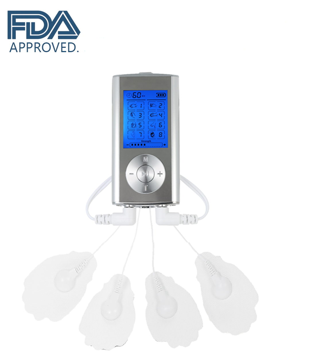 Close up of tens machine buttons for mode and intensity control