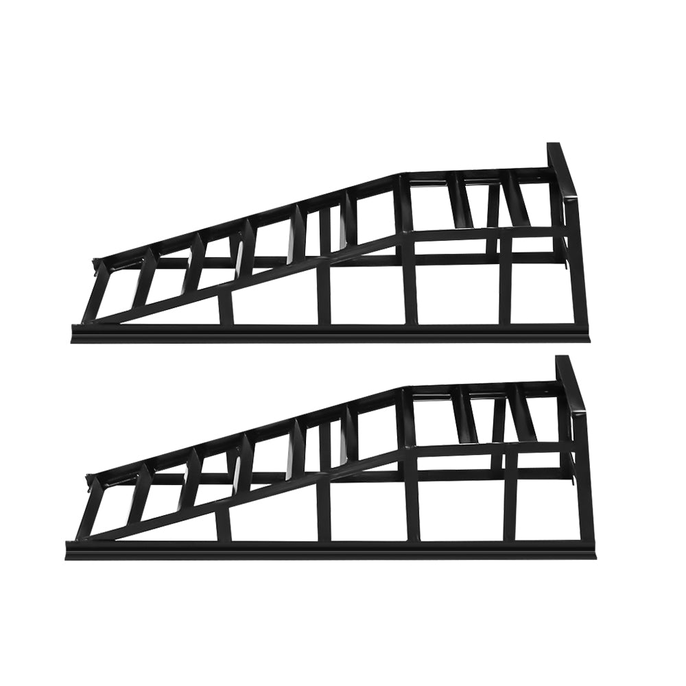 Close-up of corrosion resistant steel section on car ramps