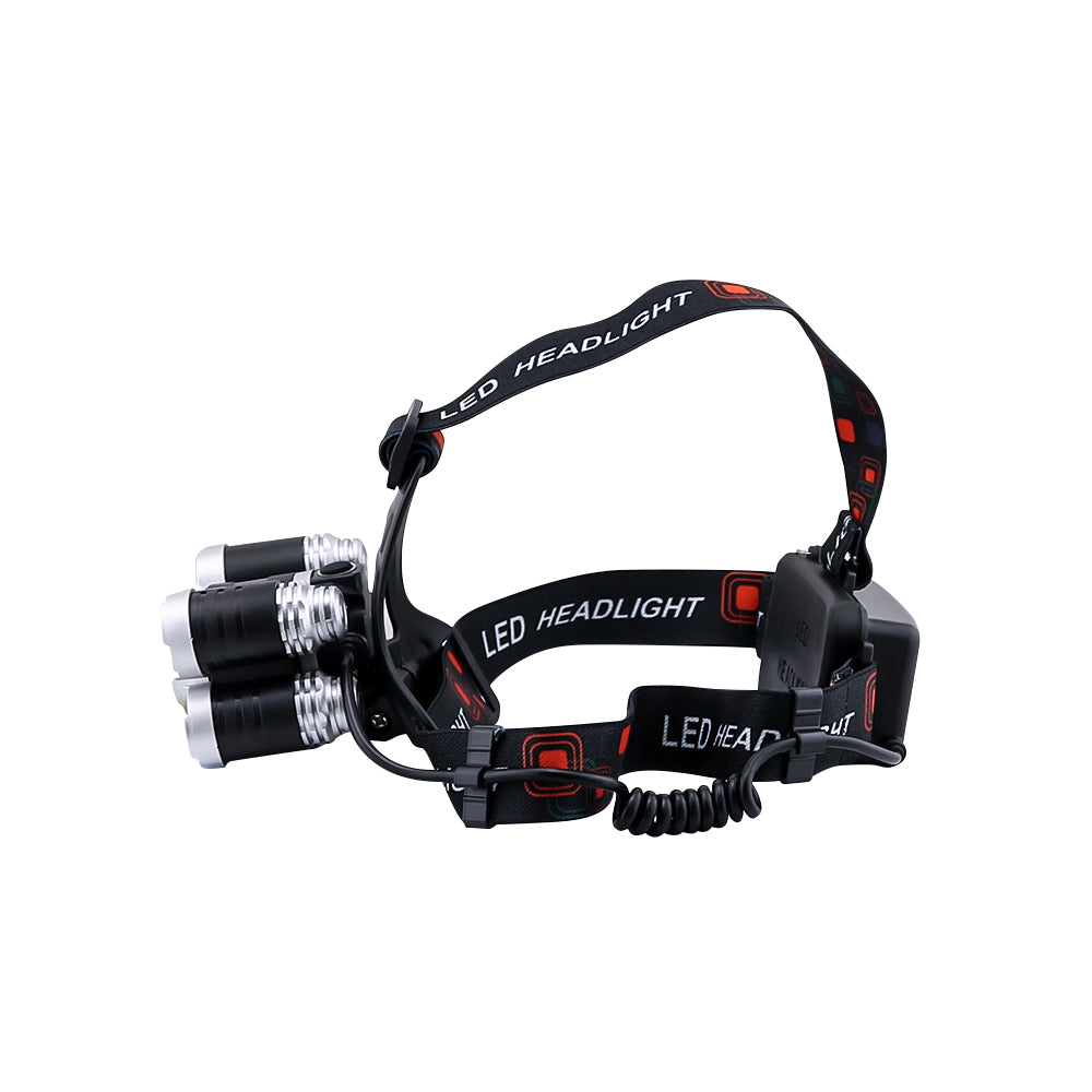 LED outdoor headlamp on a camping helmet for outdoor use