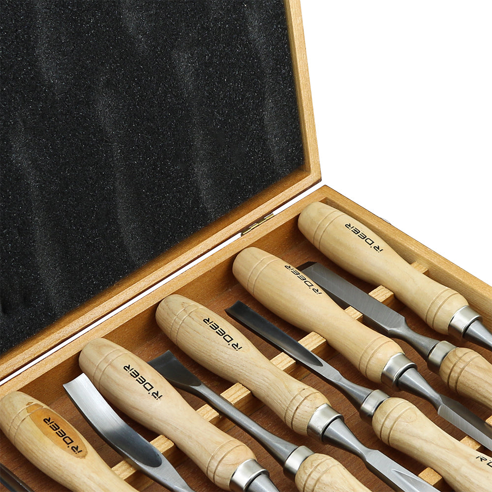 Wood carving tools set spoon gouge and spoon chisel close up