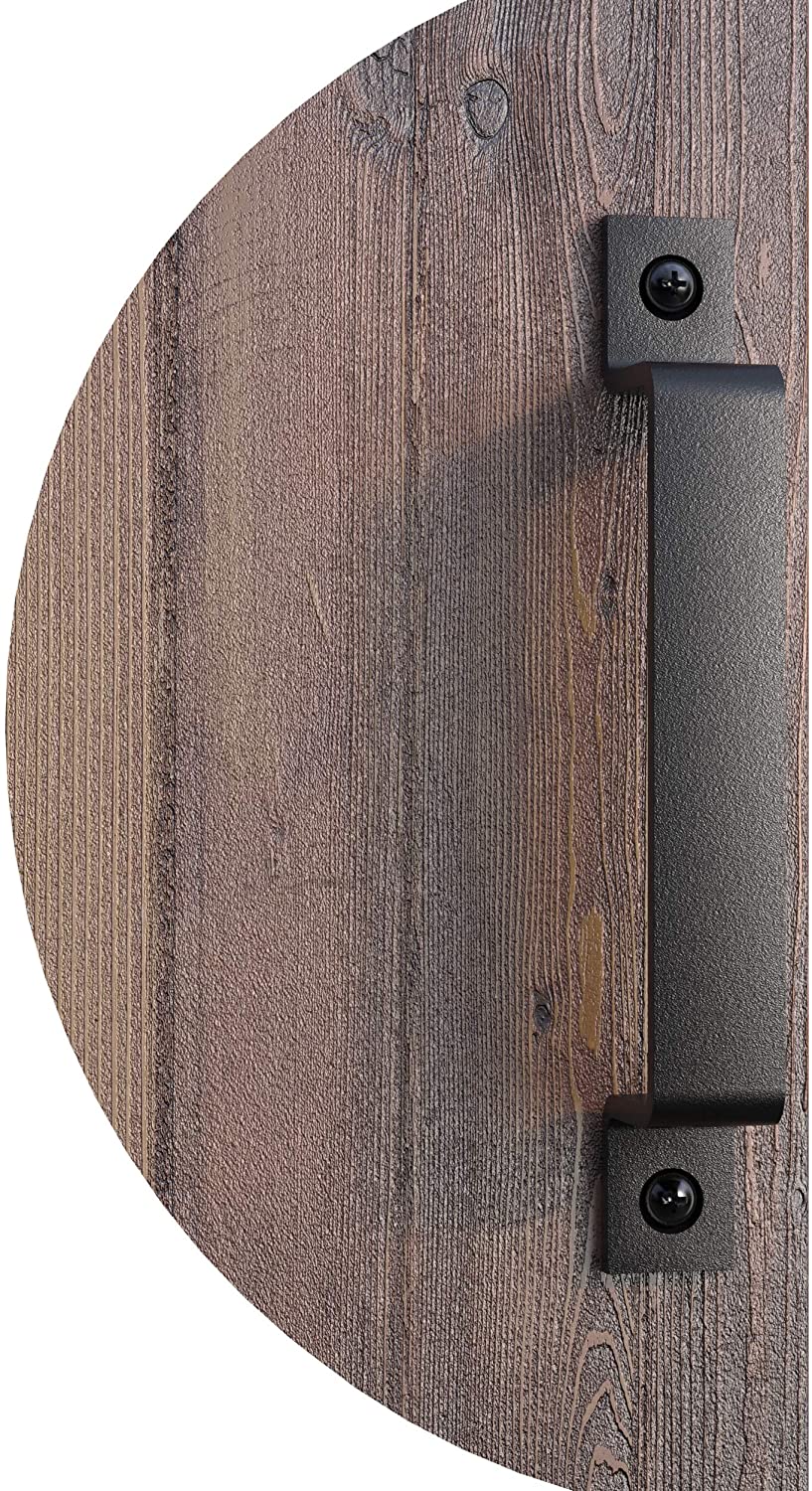 Top angle of barn door handle showing sturdy steel build