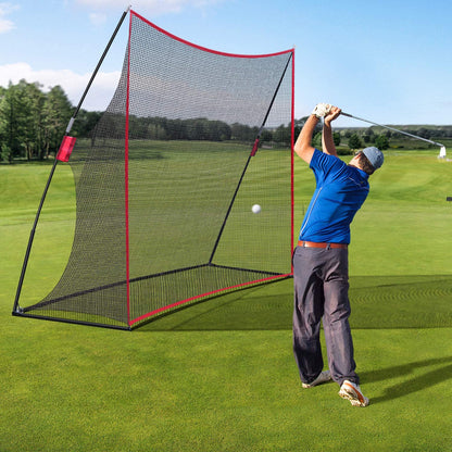Golf practice net corner showing reinforced stitching