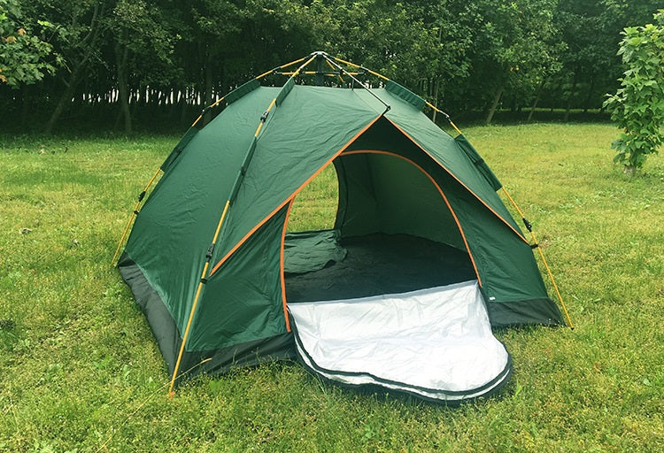 Inside view of camping tent pop up tent showing mesh door