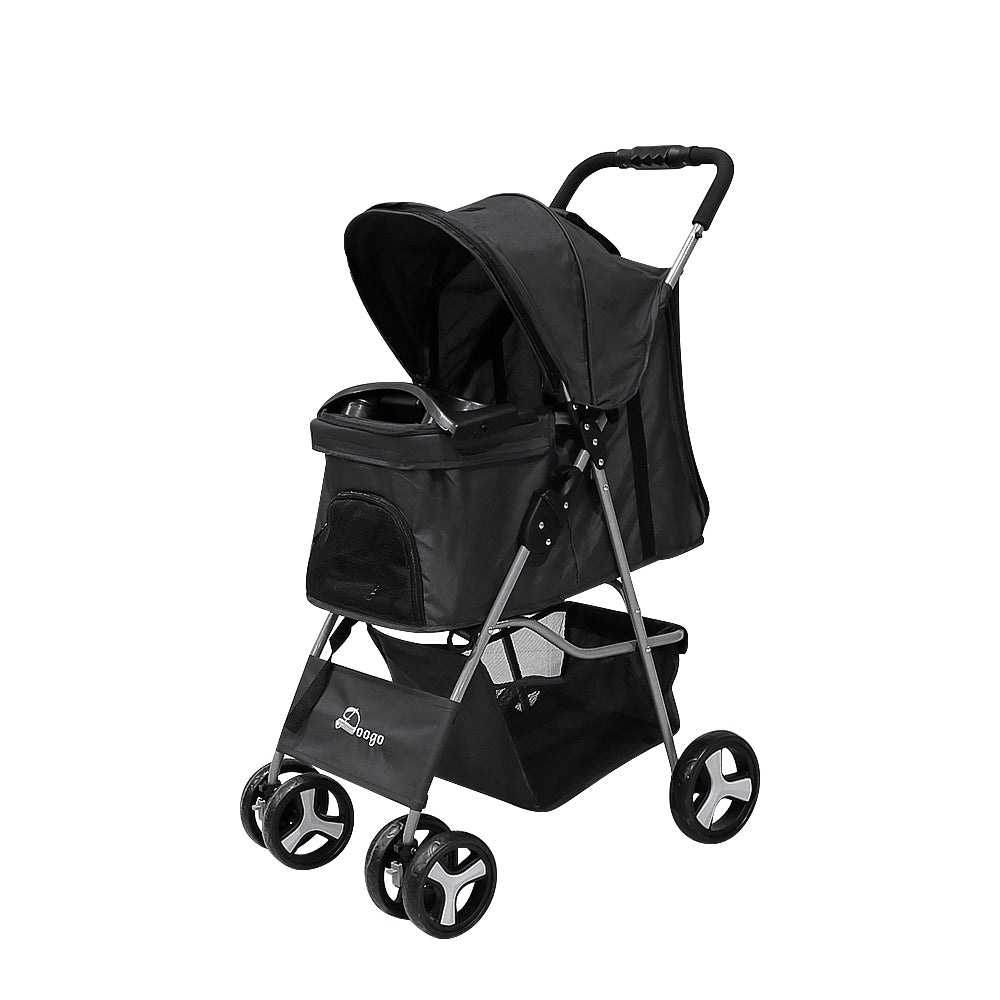 Rear view of pet stroller 4 wheels with brake system