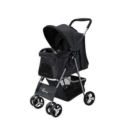Rear view of pet stroller 4 wheels with brake system