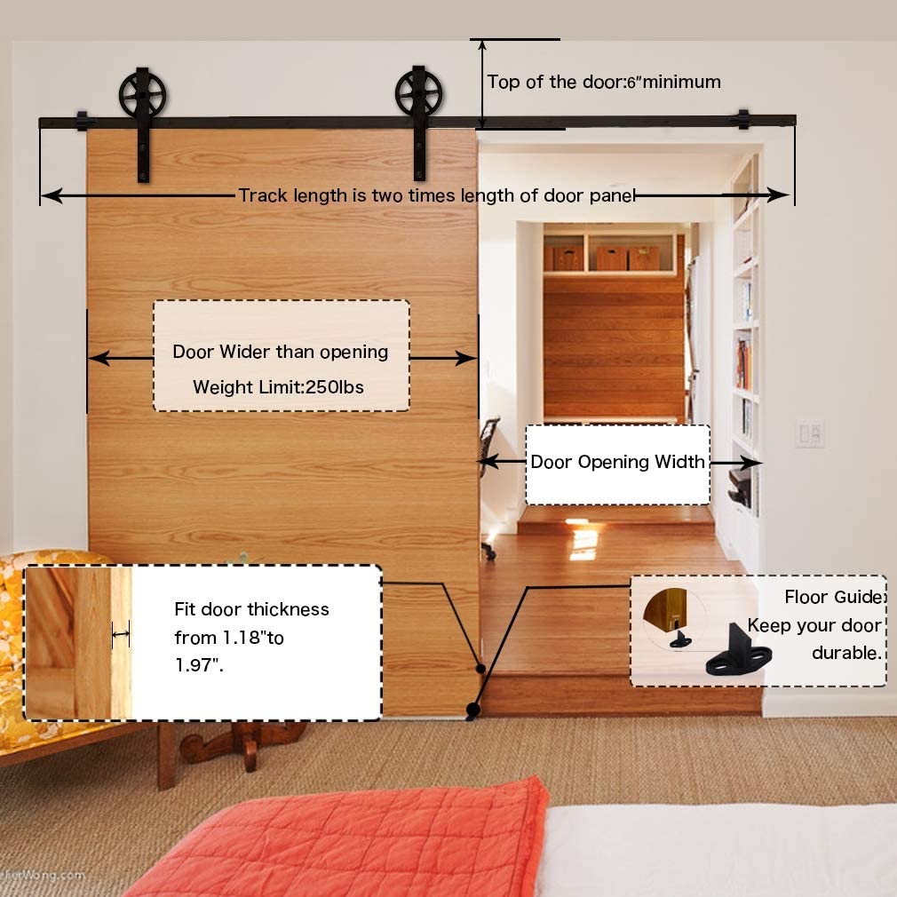 Barn door hardware track support brackets spaced evenly on rail