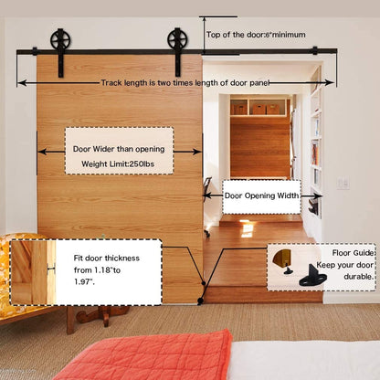 Barn door hardware track support brackets spaced evenly on rail