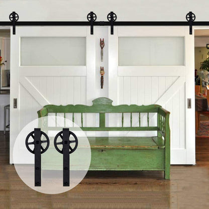 Anti-jump pad on barn door hardware preventing door derailment
