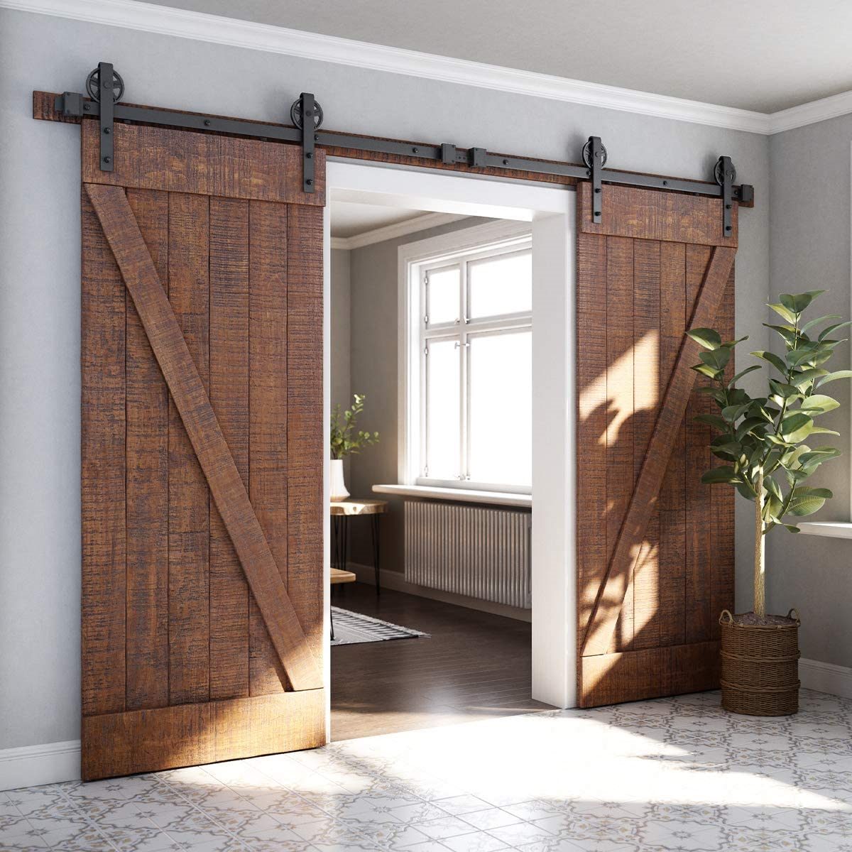 Hex wrench included with barn door hardware kit for easy installation