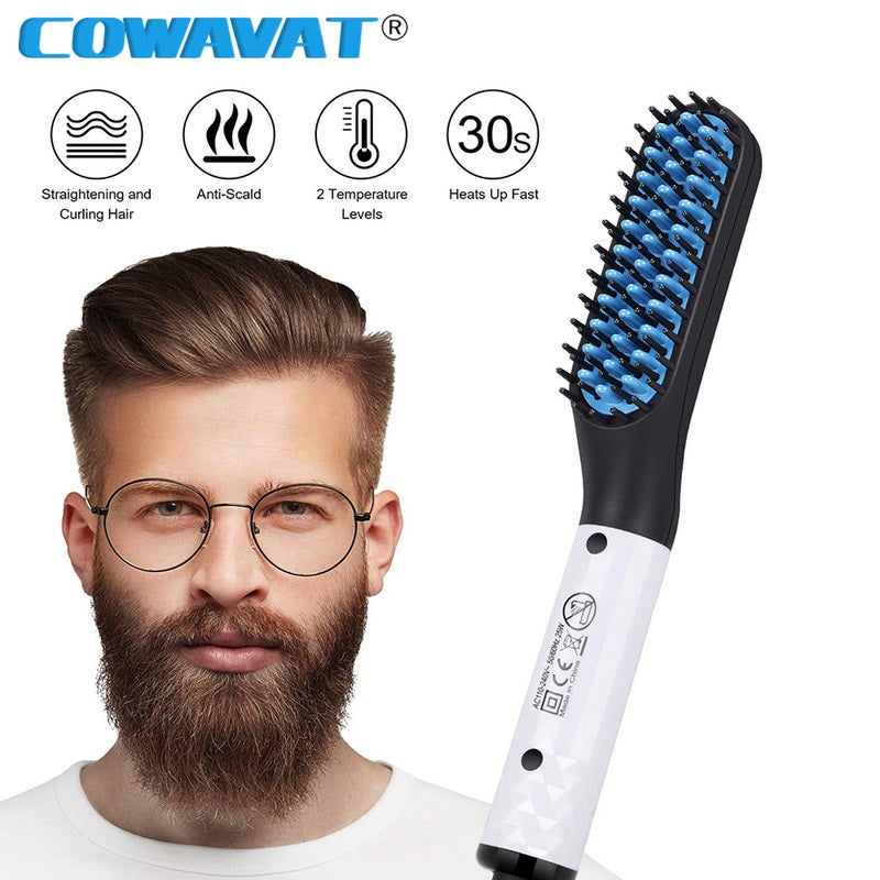 Beard straightener NZ in use smoothing beard hair