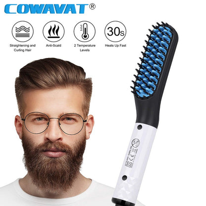 Beard straightener NZ in use smoothing beard hair