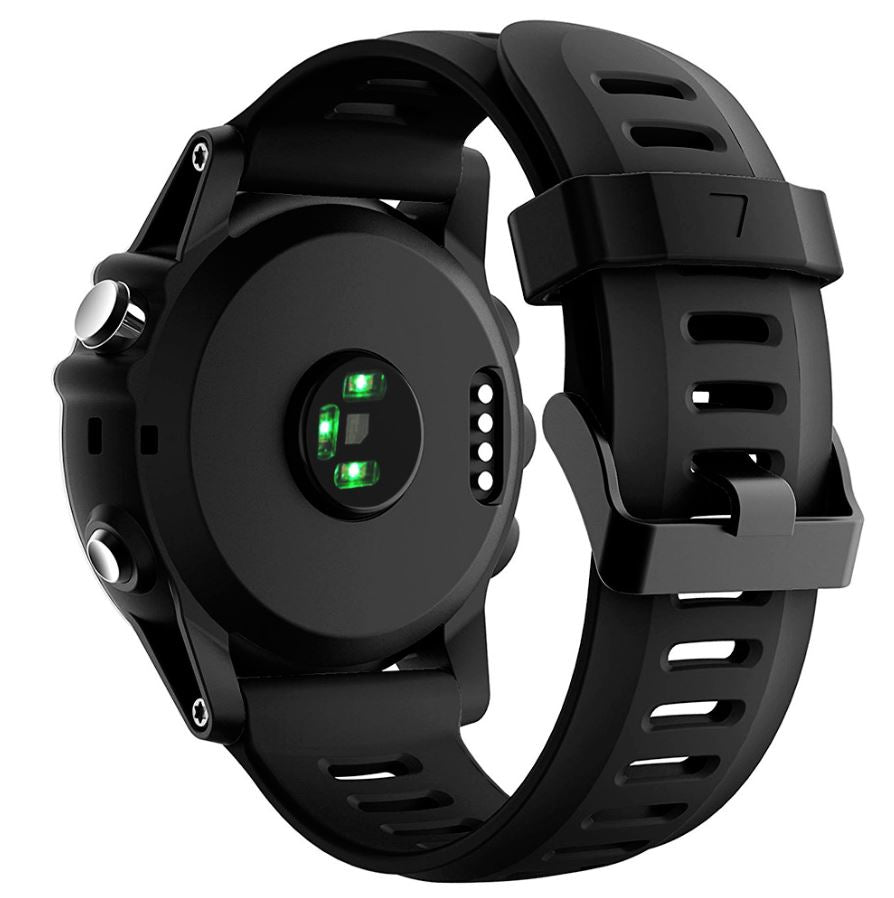 Side view of Garmin Fenix 5X strap showing thickness and texture