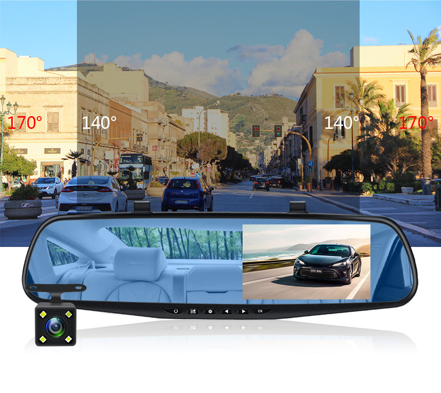 Car dash camera displaying time and date on screen