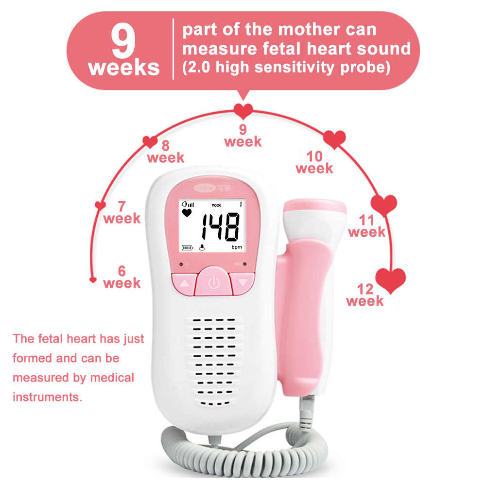 Side view of pink fetal Doppler with backlight screen