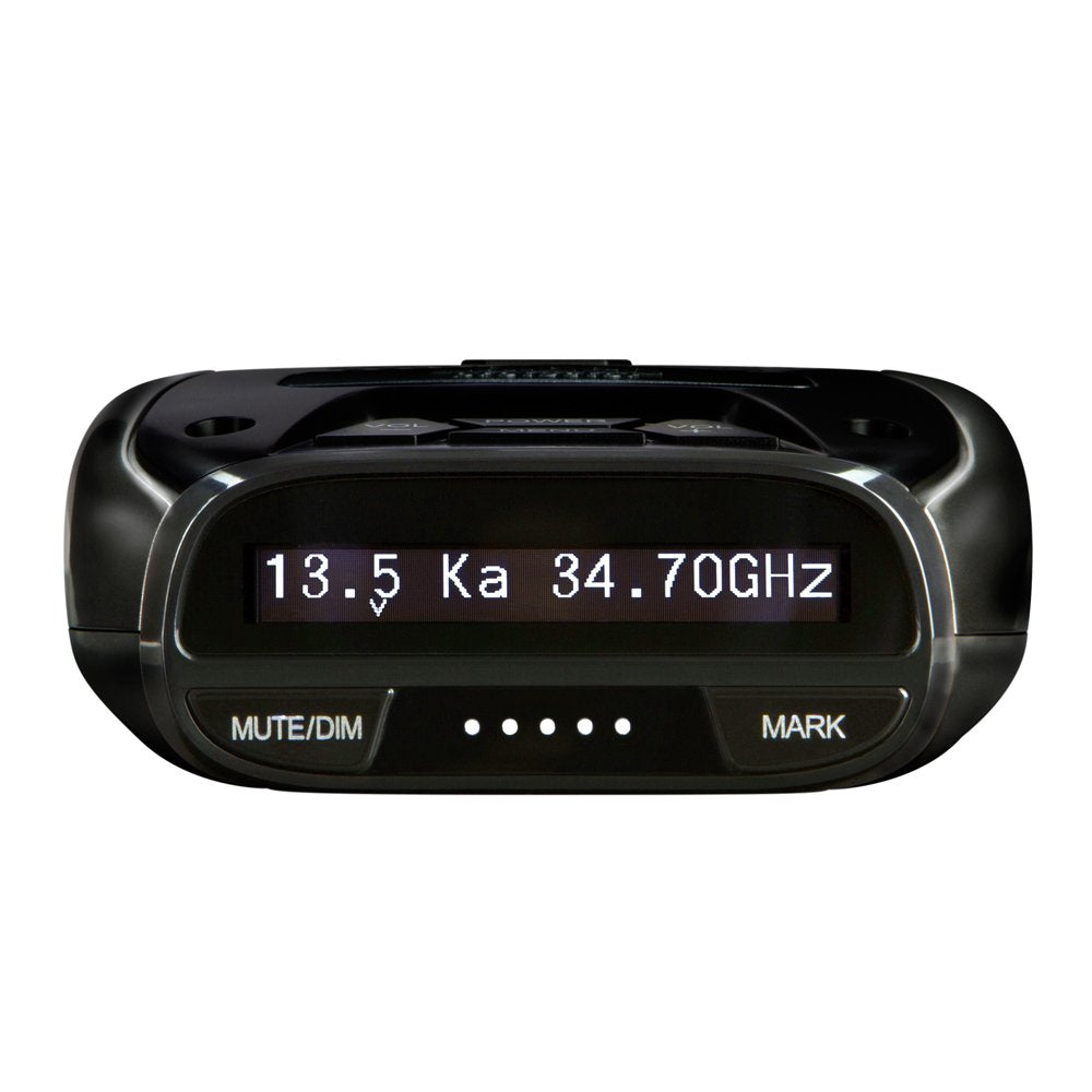 Uniden DFR7 radar detector mounted on car windscreen