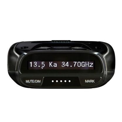 Uniden DFR7 radar detector mounted on car windscreen