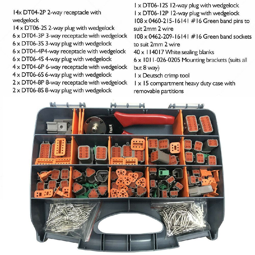 Side view of Deutsch DT connector plug kit 2-way receptacles in green