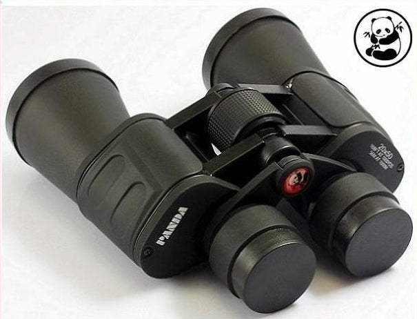 Top angle of binoculars with central focus system visible