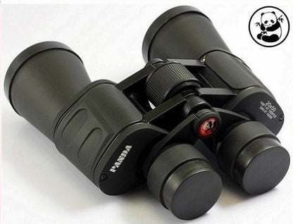 Top angle of binoculars with central focus system visible