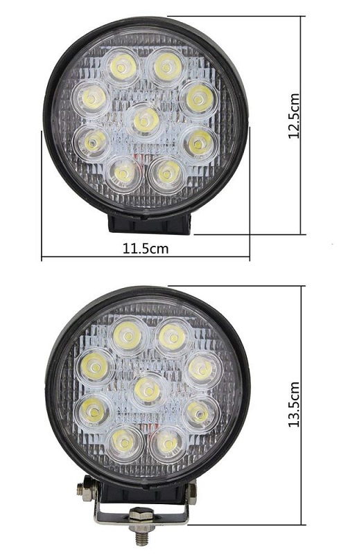 Compact 85 by 85 millimetre 4WD ATV spot lights size shown