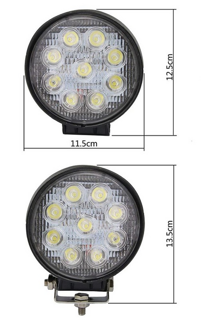 Compact 85 by 85 millimetre 4WD ATV spot lights size shown