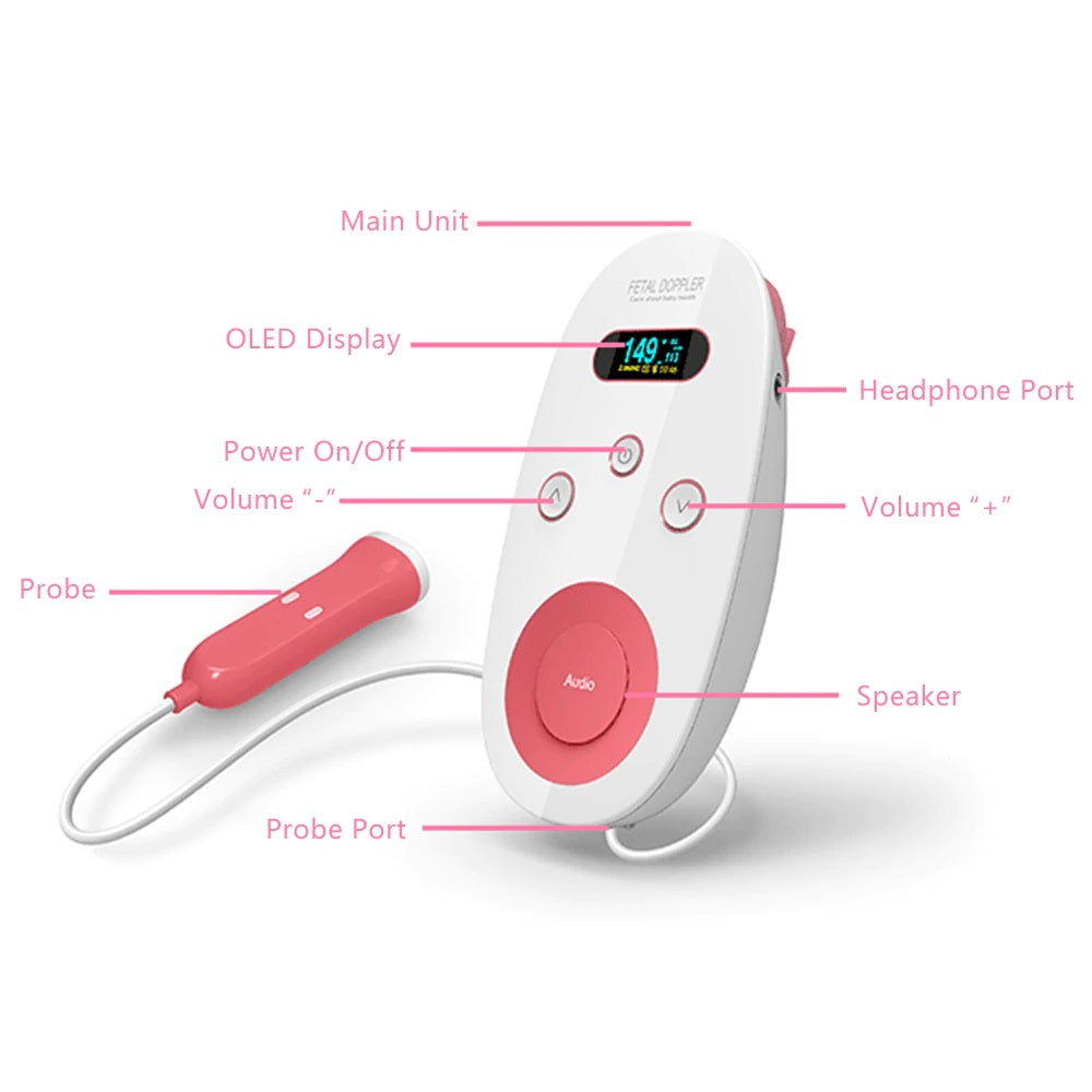 Top view of fetal Doppler with easy grip body design