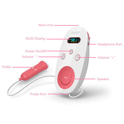 Top view of fetal Doppler with easy grip body design