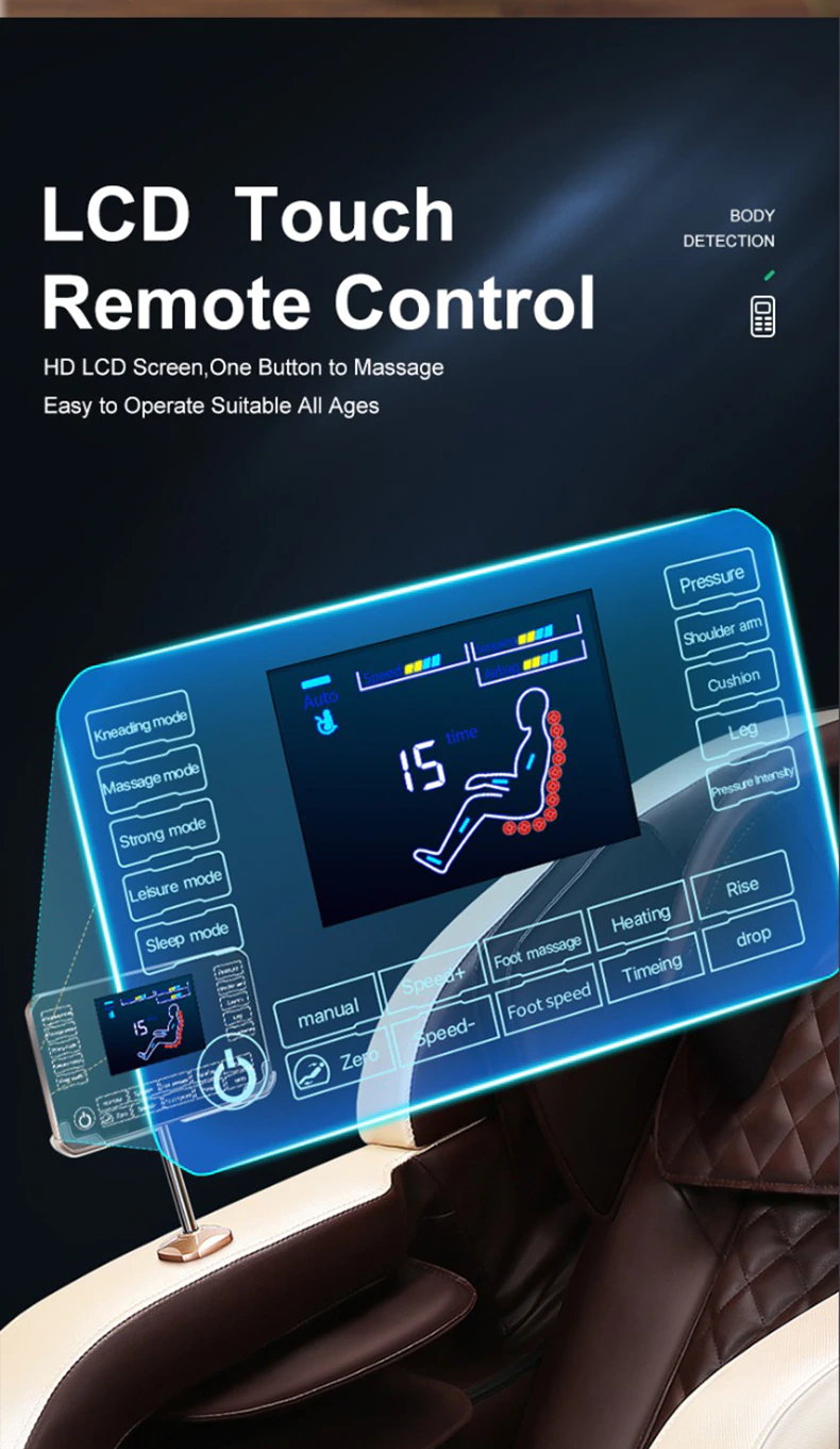 User sitting comfortably in massage chair with remote