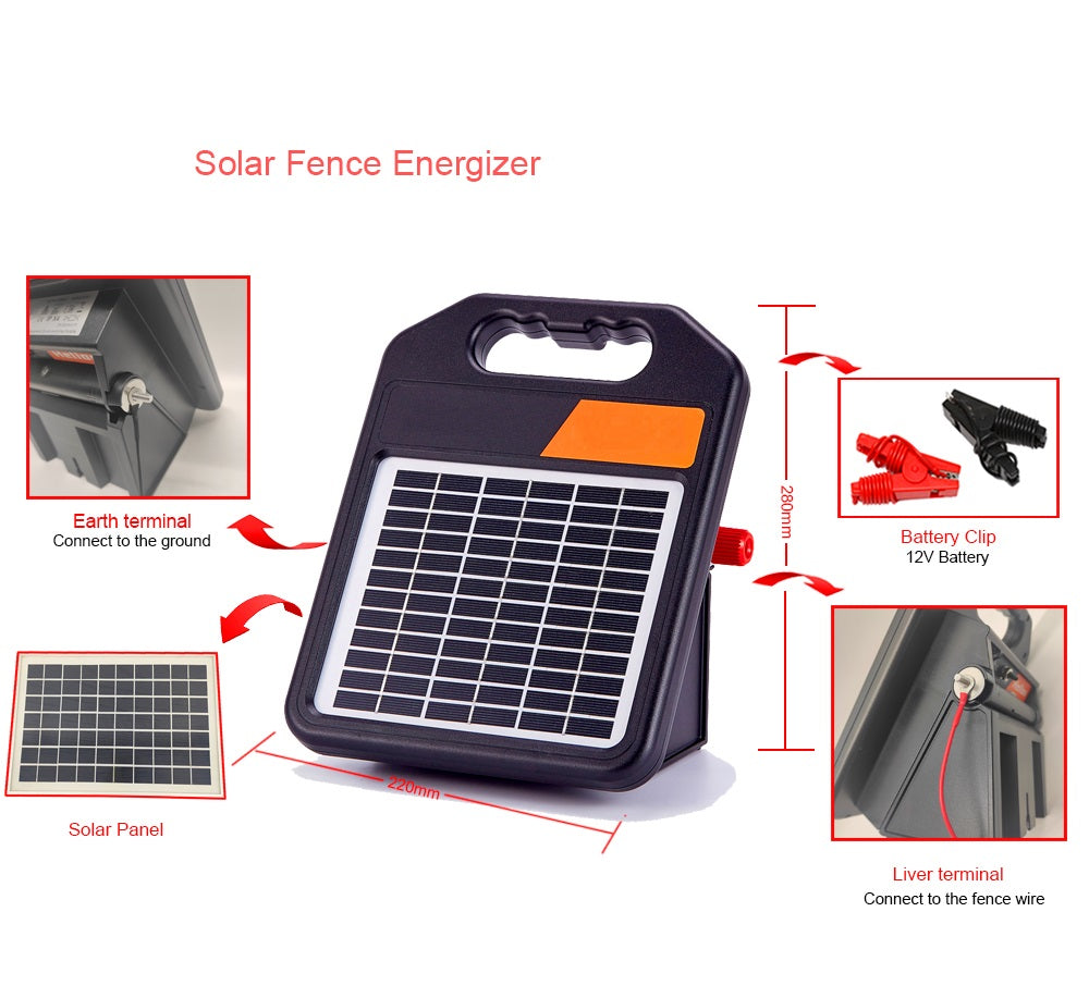 Solar fence energiser 5km mounted on farm fence post
