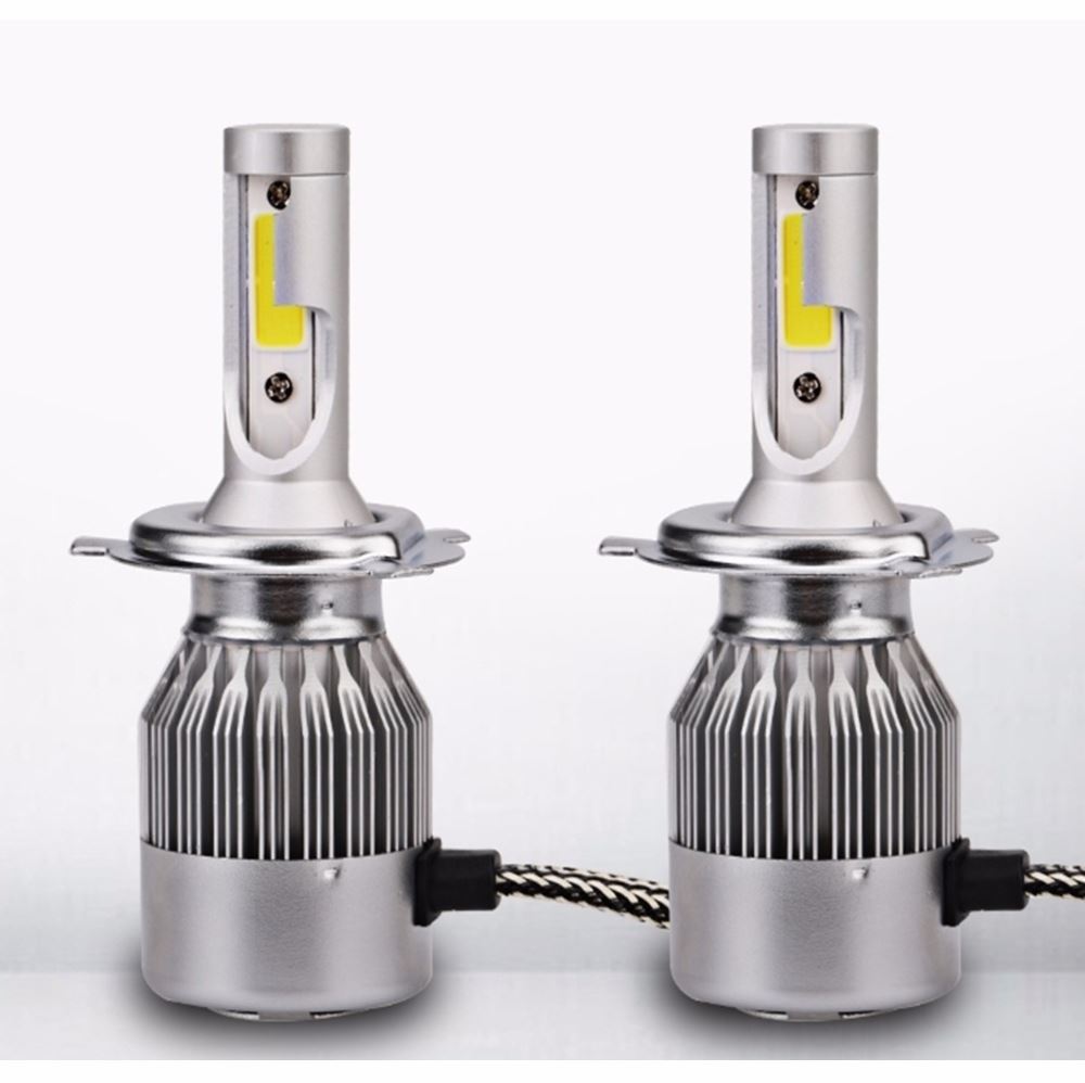 H4 LED bulbs installed in a car headlight housing